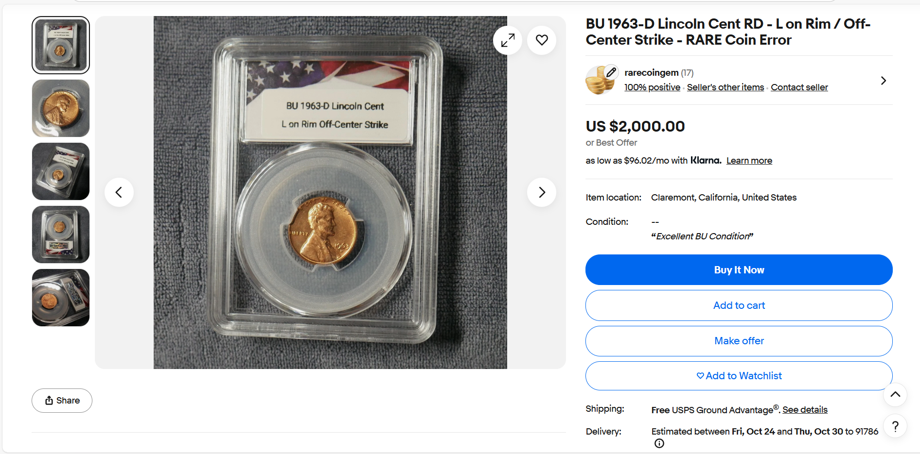 BU 1963-D Lincoln Cent - Off-Center Strike